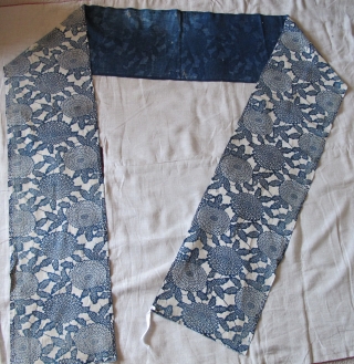 Japanese indigo resist-dyed long cotton textile strip (almost 12 feet long by 13" wide)                   