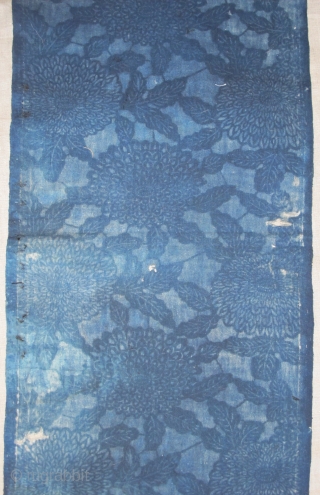 Japanese indigo resist-dyed long cotton textile strip (almost 12 feet long by 13" wide)                   