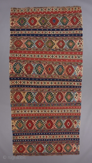 Caucasian Kilim with a beautiful springtime color palette. An early one of it's type. 11' x 5'4".                