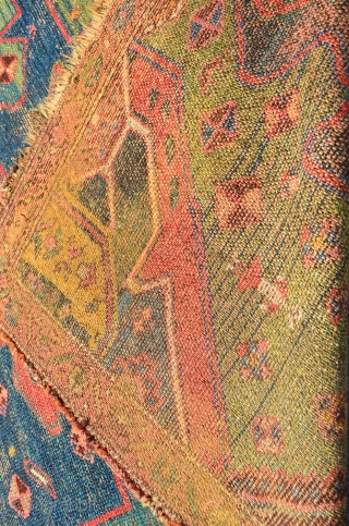 Kurdish rug. 7'3" x 4'2". Areas of wear and some glue on the back.                   