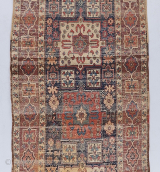 Beautiful shahsavan runner. Complete and almost all original except for a few old repairs. Condition issues as visible , the most serious being a dog pee stain towards the lower right. Very  ...