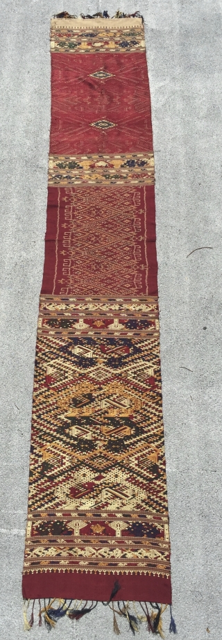 Silk embroidered shawl from the Tae Daeng tribe of Laos.  10'5" x 1'10".                   