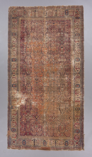 17th century Joshogan carpet with an arabesque/garden design field. Heavy wear, old repairs and all, but the beauty remains. Check out that inner minor border too!! 9'4" x 4'11. 

Please visit our  ...