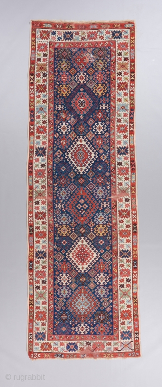 Kazak long rug with dazzling colors. 11'7" x 3'10"                        
