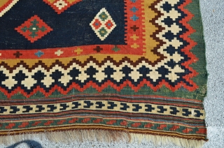 Qashqai Kilim. 8'4" x 5'. The white is in cotton.  Almost all original except for a few scattered, small repairs.            