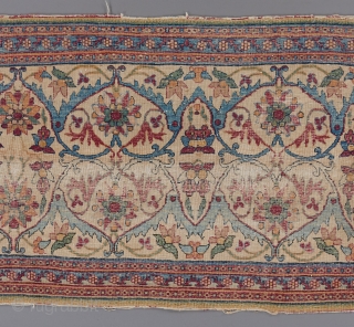  An early, very rare thing ( 18th? early 19th? ) woven in a rare format. This piece is complete and all original, not a fragment. 6'6" x 2'3". Persian or Indian.  ...