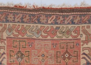 A Chan Karabagh fragment. Probably first half of the 19th century. Interesting cross design usually seen in Shahsavan bags. Beautifully articulated border of the type, with a two-bird head variant. Great color  ...