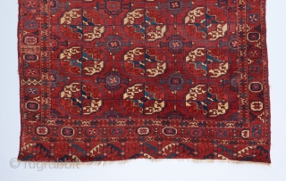 Tekke wedding rug. Early one of it's type.  Fine weave, supple handle and velvety wool. Interesting border elements. The Kurbaghe secondary gol is rare for Tekke rugs in this format. 5'2"  ...