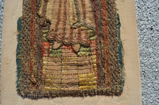 Gothic or renaissance era "English work" embroidery. Silk and metal thread on linen. 12" x 4 1/2".                