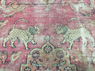 SOLD
Mid 19th century or older animal rug from Khorassan or Dorokhsh. Size: 5'5x10'6 (165x320cm) Worn condition but completely intact and structurally sound. Soft and pliable with thin fabric like handle.  A  ...