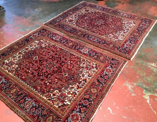 Small superb quality Heriz rug circa 1930. Size: 5'0" x 6'2". Clear jewel colors, soft glossy wool, fine weave, and a supple handle. Perfect condition with thick full pile over the entire  ...