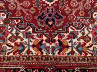 Small superb quality Heriz rug circa 1930. Size: 5'0" x 6'2". Clear jewel colors, soft glossy wool, fine weave, and a supple handle. Perfect condition with thick full pile over the entire  ...