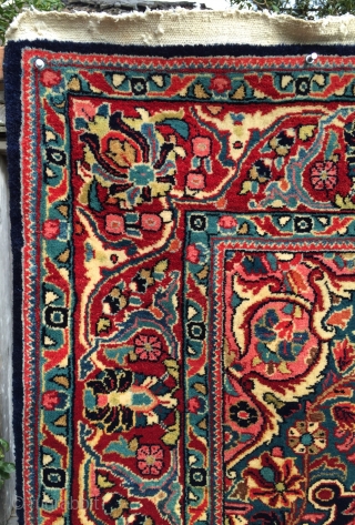 Superb 1930s Jozan Sarouk in lush full pile. Sublime colors throughout. Size is 4’5” x 6’10”. Soft, dense wool pile with original sides and ends. Some small damages/repairs to the back, but  ...