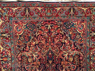 Superb 1930s Jozan Sarouk in lush full pile. Sublime colors throughout. Size is 4’5” x 6’10”. Soft, dense wool pile with original sides and ends. Some small damages/repairs to the back, but  ...