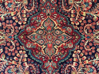 Superb 1930s Jozan Sarouk in lush full pile. Sublime colors throughout. Size is 4’5” x 6’10”. Soft, dense wool pile with original sides and ends. Some small damages/repairs to the back, but  ...