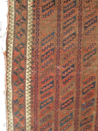 An unusually designed Baluch carpet from the late 19th century. It has some minor selvage damage, and a little low in pile in some areas. It measures out to 2ft 10in x  ...