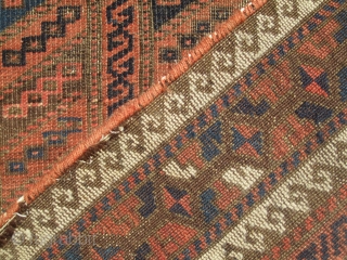 An unusually designed Baluch carpet from the late 19th century. It has some minor selvage damage, and a little low in pile in some areas. It measures out to 2ft 10in x  ...