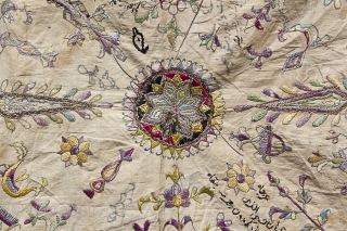 19th Cent. Persian silk embroidery (small Bokcheh). I presume this was used to wrap prayer beads in to keep safe during Namaaz. It has poetry from Hafiz, although I can't read Farsi  ...