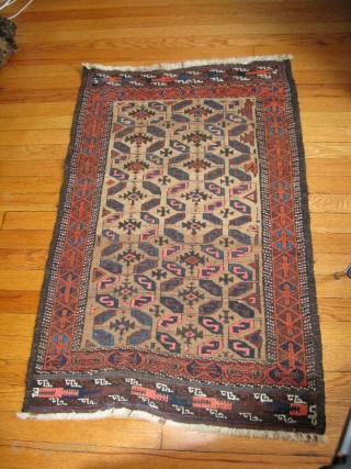 Rare Natural Camel Hair Camel Field Baluch. Great little piece.  Real camel hair is extremely soft. Great condition, nice amount of oxidation forming. 26.5" by 42" inches.     