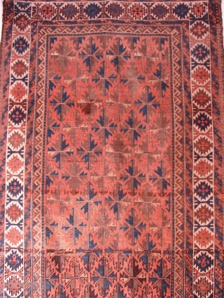 Old  Beluch 
Old Beluch Rug Circa 1900 and seiz is  38"x71"
THIS RUG HAS A NICE ABRUSH IN MIDDLE FELID.Excellent condition All natural 
        