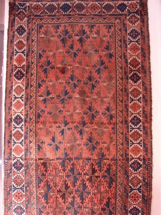 Old  Beluch 
Old Beluch Rug Circa 1900 and seiz is  38"x71"
THIS RUG HAS A NICE ABRUSH IN MIDDLE FELID.Excellent condition All natural 
        