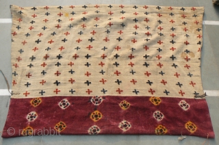 Antique Large Tibetan Saddle Blanket. 60 x 40 inches. Attractive front is tye-dyed handloomed heavy thick wool fabric, with attractive pattern throughout, backed with thick wool material and padding material between the  ...