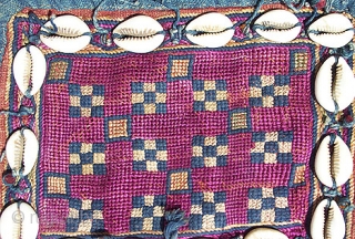 Old Banjara Indian Textile known as a "galla" that is used to
cover the nape of a Banjara woman's neck. Approximately 9 x 7 inches. This galla is a little smaller than usual.  ...