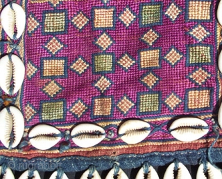 Old Banjara Indian Textile known as a "galla" that is used to
cover the nape of a Banjara woman's neck. Approximately 9 x 7 inches. This galla is a little smaller than usual.  ...