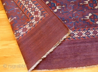 Antique Yomut chuval. 50 x 31 inches. Excellent condition. Full pile. A little loss at the bottom edge.               