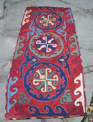 Nice old Uzbek or Kungrat felt rug. 6 ft x 3 ft in excellent condition. Ready for your floor or wall. www.banjaratextiles.com           