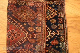 Gorgeous antique Qashqai bagface, fine weave, full pile, feels like velvet. 22.5 x 17 inches.                  