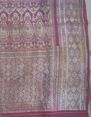 Antique gold metallic thread brocade sari from Gujarat region of India. Beautiful old brocade in very good condition. 184 x 42 inches. www.banjaratextiles.com          