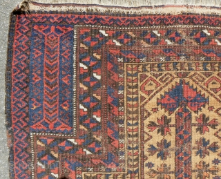 Antique Baluch Prayer Rug. 31 x 45 inches. 19th Century. See Michael Craycraft's "Belouch Prayer Rugs," plate 24 page 58 for a similar example. Low even pile and wear. See more textiles  ...