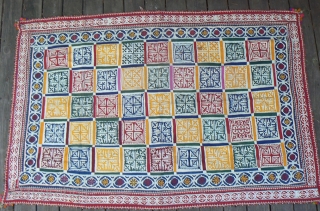 Spectacular Large Old Sindi Indian Applique Quilt. Beautiful, colorful design and execution. Excellent condition. 77 x 51 inches.               