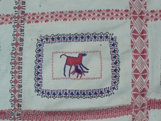 Fabulous extra large Antique Indian Kantha Embroidery Quilt. Just in. From the West Bengal region of India. 83 x 63 inches. This is an exceptional, large, and lively quilt, in very good  ...