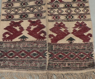Fabulous Old or Antique "Kushung" or Woman’s Tunic from Central Bhutan. This kushang is woven from wild sik with supplementary weft pattern. It’s made from 2 loom lengths joined in the warp  ...