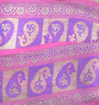 Beautiful old handloomed silk brocade sari borders from Gujarat, India. These are beautiful old sari borders woven in brocade technique with gold metallic thread, each one is approximately 5 inches wide and  ...