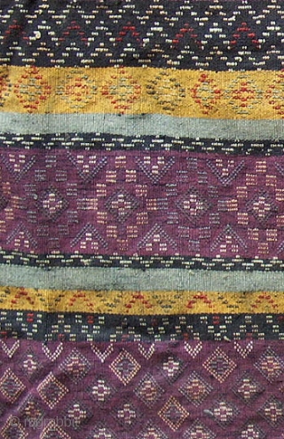 So-called Old Mizoram Dancing Skirt from the extreme NE of India near the Burmese border, perhaps the Mizoram region. 52 x 34 inches. The skirt has a fabulous discontinuous supplemental warp design  ...