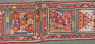 Old Indian Rajasthani Wedding Sash Embroidery. From the Thar Desert region of India, textile known as a boukhani, which is a sash worn by a groom at his wedding. 50 x 7.5  ...