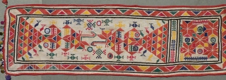 Old Indian Rajasthani Wedding Sash Embroidery. From the Thar Desert region of India, textile known as a boukhani, which is a sash worn by a groom at his wedding. 50 x 7.5  ...