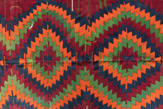 An interesting kilim from Ihlara village , Aksaray area . 
Over 100 years and good colors . 

Size: 430/150 cm             