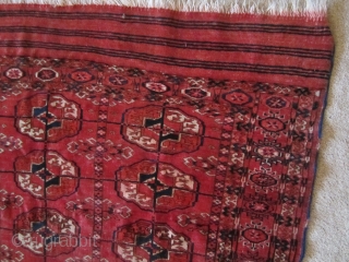 Small tekke rug pre-1917  Please examine photo or ask for more if needed.
Some wear, but mostly even low pile, no holes, expected very limp handle
Fine example of a male sitting rug  ...