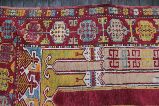 Karapinar central Anatolia End of 19th century / Early 20th century Wool on wool. 
Good condition for ist age a similar piece see pictures.
Size: 155x117cm 
Price: 550€      