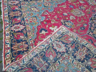 late 19th century Tabriz carpet 360 x 280 cm, low pile, condition good.                    