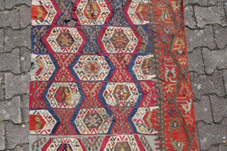 Antique Kelim Fragment, Older moth damage, full color.
Size: 350x100cm 
Price: 150€ + Post                    