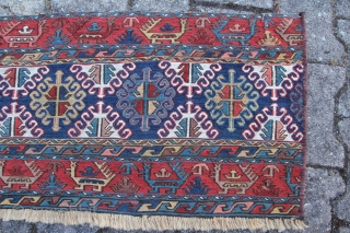 An antique Persian Mafrash Shahsavan Nordwest Persia Kamseh region
Age: around 1880
Dimensions:3.2"x1.5"
Material: wool on Wool With natural colors
Condition: Relatively good and okay.            