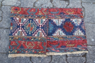 An antique Persian Mafrash Shahsavan Nordwest Persia Kamseh region
Age: around 1880
Dimensions:3.2"x1.5"
Material: wool on Wool With natural colors
Condition: Relatively good and okay.            