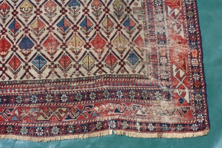 Beautifuu ivory Ground Dagestan Proyer Rug With all natur colors, good age and beautiful design, dated and Signed, As found Without and repair or work done.
Size: 179x126cm      