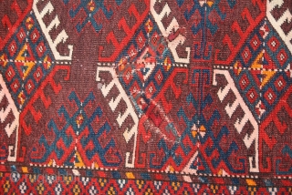 Turkoman Jomud about 1930, size: 2.92 x 1,92 m, wool on wool, condition: fair, low pile, areas of old repair             