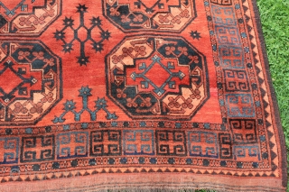 Ersari mani carpet antique around 1900 Tribal carpet from Beschir - Amu Daya Valley region Wool on Wool natural colors slight moth damage.otherwise in goot condition 
Dimensions. 267 (255)x 226cm   